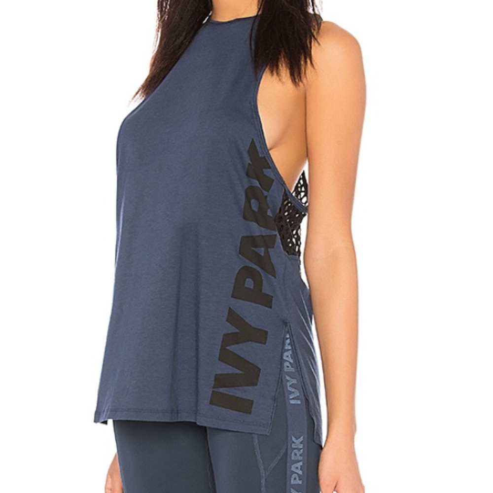 Ivy Park Mesh Back Logo Muscle Tee in Rainstorm L